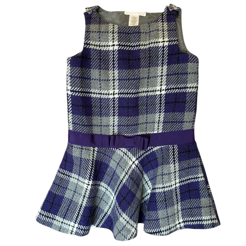 Janie And Jack Bow Plaid Jumper Wool Blend Purple Gray Toddler Girl Size 3T